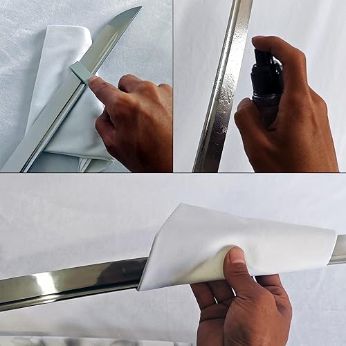 Miniatura 6 de Kit de limpieza de cuchillos de espada, juego de 4 piezas, piedra de afilar aceite Choji Chammy y clavija de bambú, buen efecto antioxidante y de