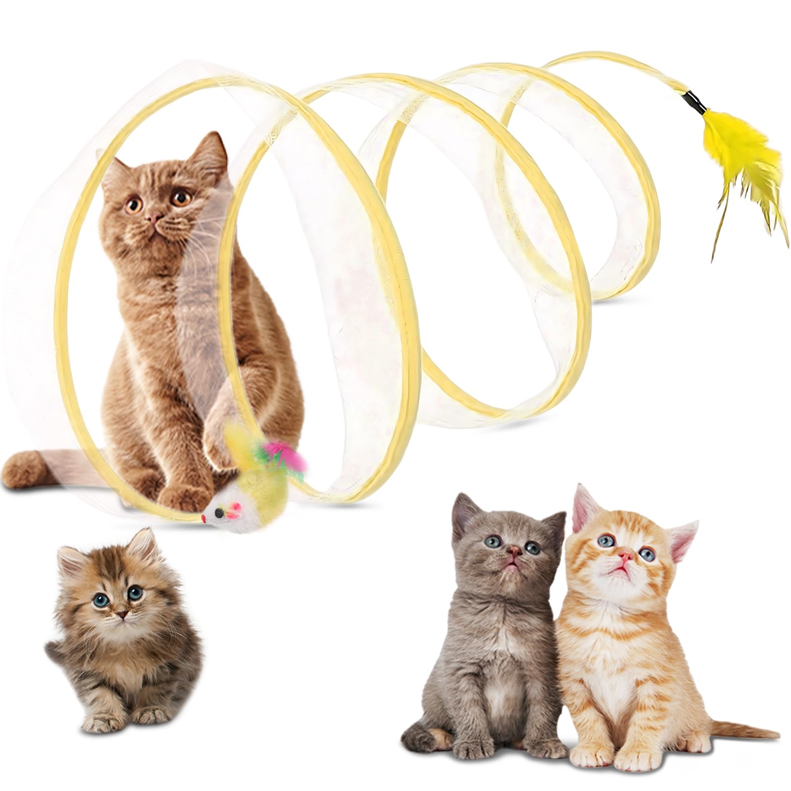 2 Stück Katzentunnel Gefaltet – Spieltunnel Mit Feder Und Mäusespielzeug Für Katzen Und Kätzchen