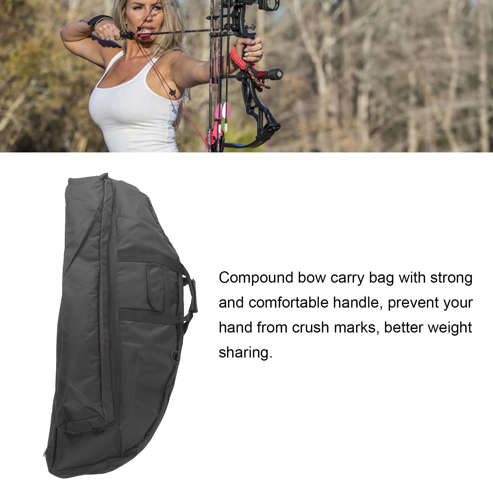 Fockety Funda para Arco Compuesto, Bolsa Portátil de Lona para Arco de Tiro con Arco de 95cm/37.4in de Longitud, Bolsa Multifuncional Ligera para Arco con Bolsillos para Flechas, Mango (Negro)