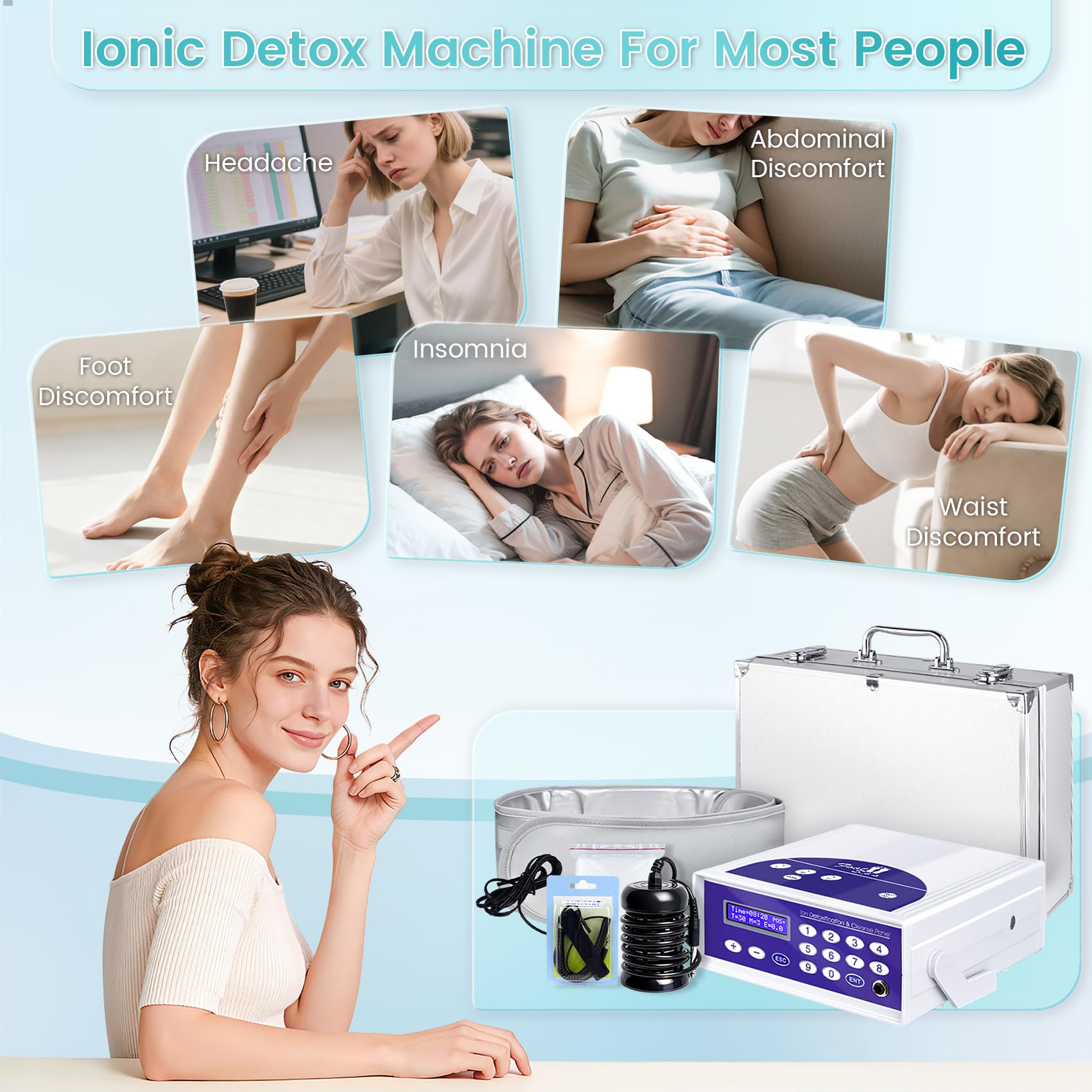 Máquina de desintoxicación iónica para baño de pies, máquina profesional de desintoxicación de pies para uso doméstico, spa iónico de limpieza de iones con pantalla LED, cinturón infrarrojo lejano