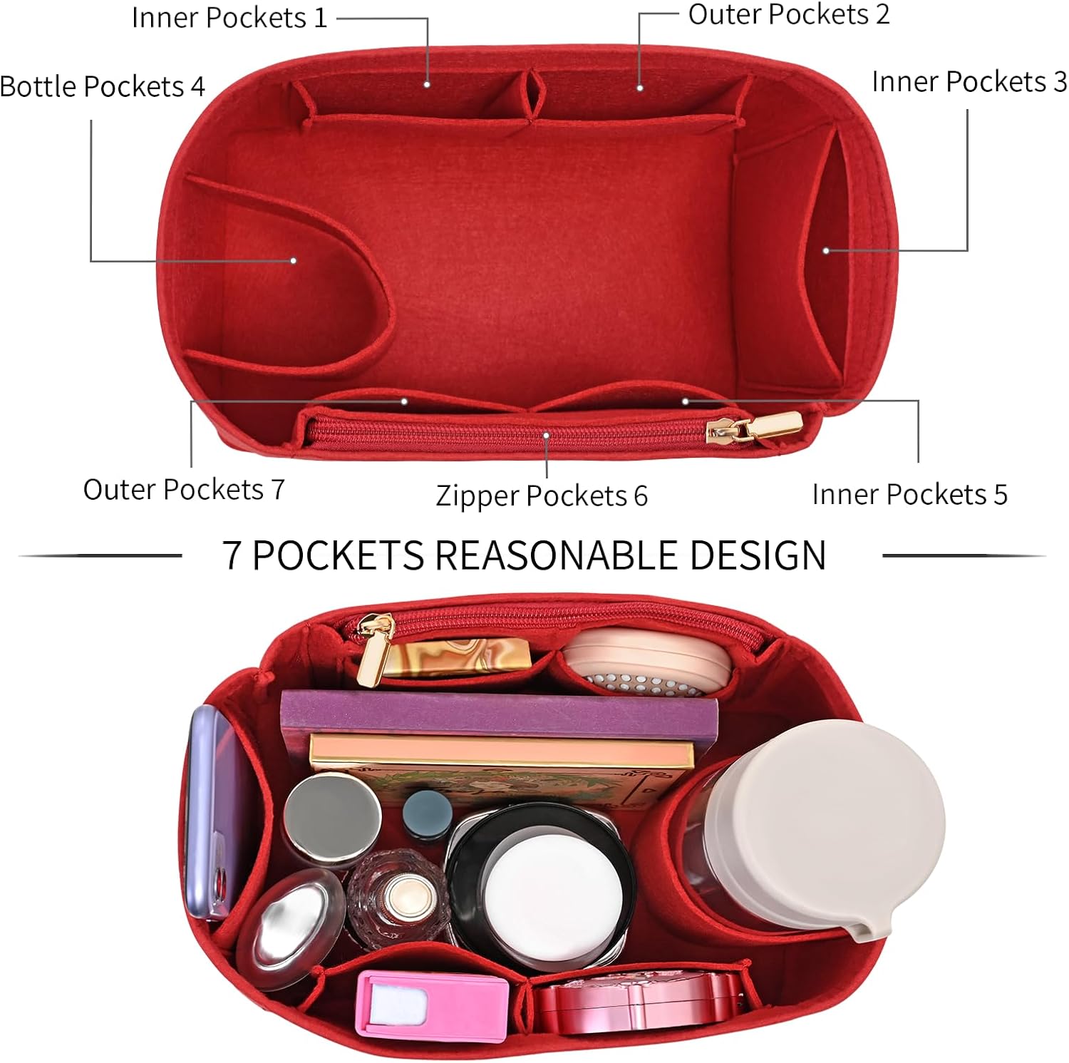 Purse Organizer Inserts for Speedy 25 Felt Purse Inserts HandBag and Tote bag Neverful Organizer Insert (Red,Medium - Image 6