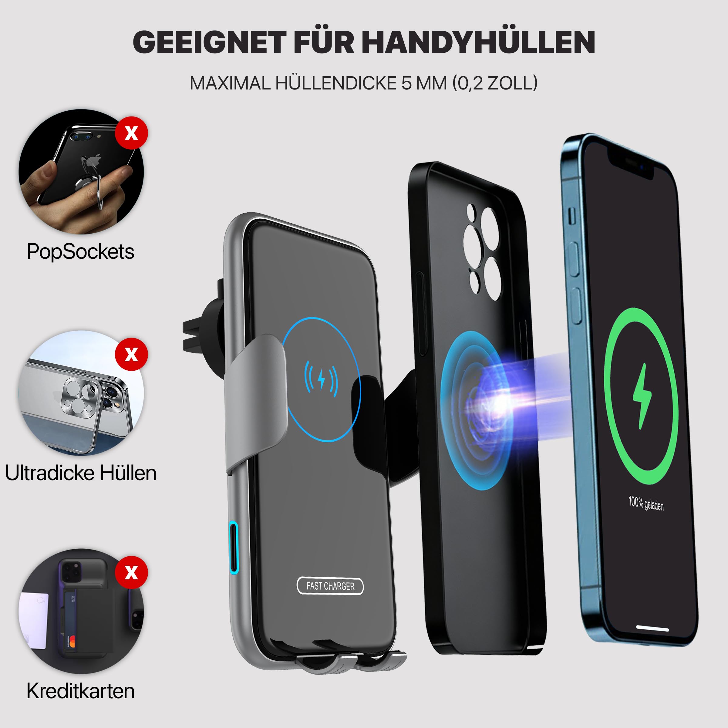 [ Test SEHR GUT, Note 1.1 *] AXRED V8 15W Handyhalterung Auto mit Ladefunktion, Automatische Locking & Touch Entriegelung, Kabellose Schnellladen Qi Handy KFZ Halterung Kompatibel mit iPhone Samsung