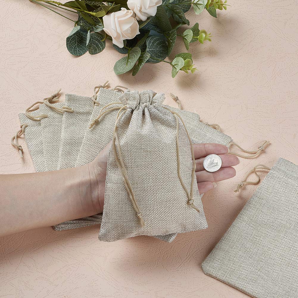 Sacs en tissu avec cordon de serrage Sacs d'emballage en toile de jute Sacs à cordon de serrage pour bijoux Emballage cadeau 18 x 13 cm Sacs en toile de jute gris clair Sacs cadeaux avec cordon de
