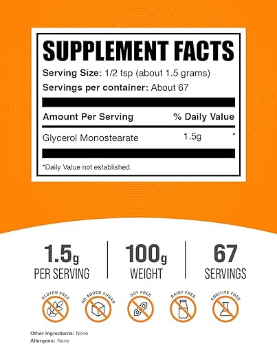 Miniatura 9 de BulkSupplements. com Polvo de monostearato de glicerol, suplemento de glicerol, polvo GMS - Sin sabor, grado alimenticio y sin gluten, 0.05 oz por