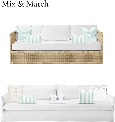 Miniatura 4 de Hofdeco Premium Funda de almohada lumbar para interiores y exteriores, 12 x 20 pulgadas, repelente al agua para patio trasero, sofá, flecos de rayas