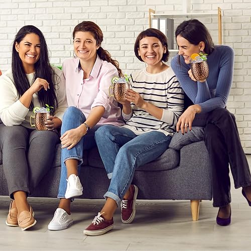 Miniatura 5 de Juego de 12 tazas de cobre Moscow Mule Tazas de cobre Moscow Mule Tazas de 19 onzas Martilladas Tazas de cobre 304 tazas de acero inoxidable chapado