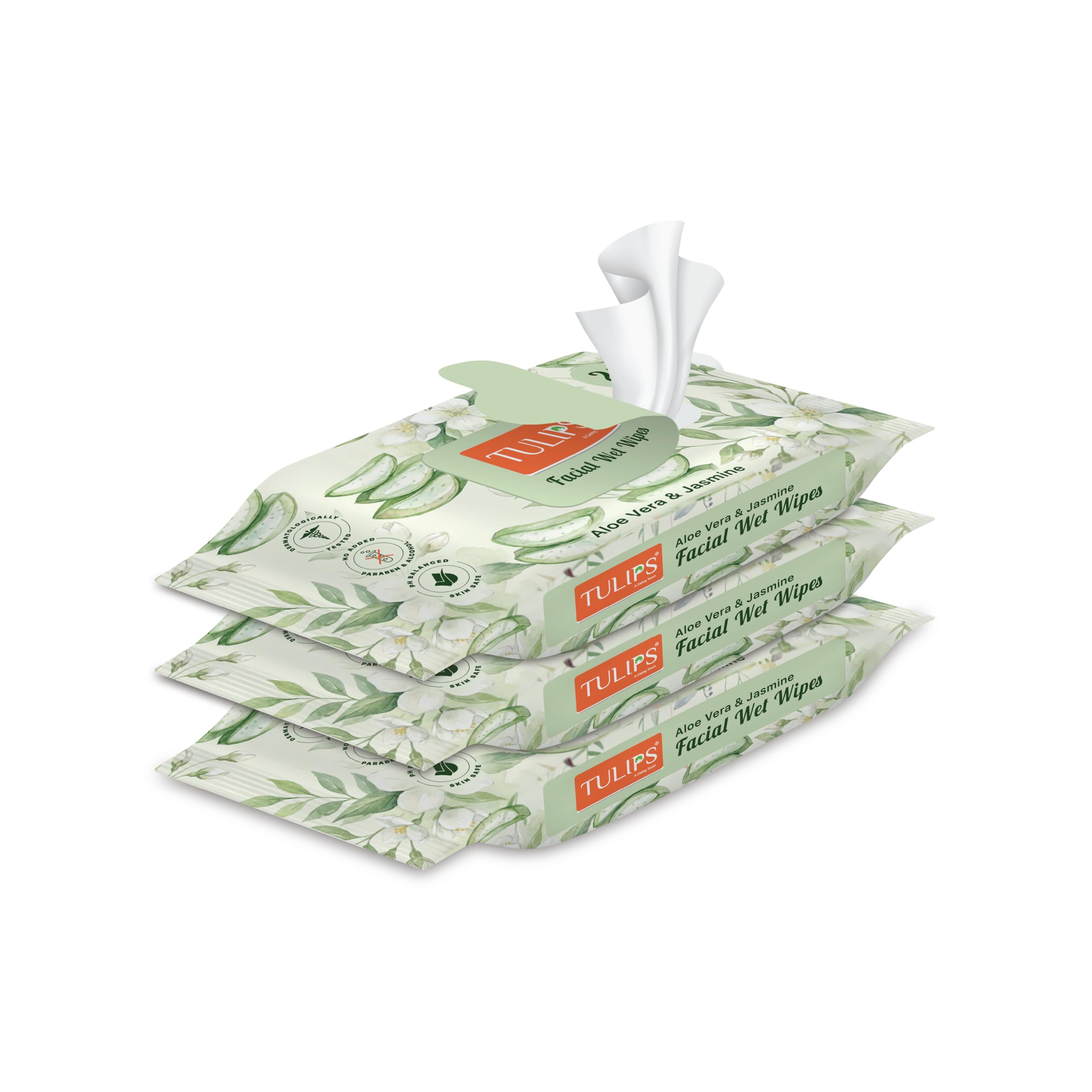 Tulips Facial/Refreshing Wet Wipes/Makeup Remover Wipes/Face Cleansing Wipes extract with ALOE VERA & JASMINE/Skin Safe Wipes/Made for Indian Skin/ 25 Wipes each/Pack of 3-image-2