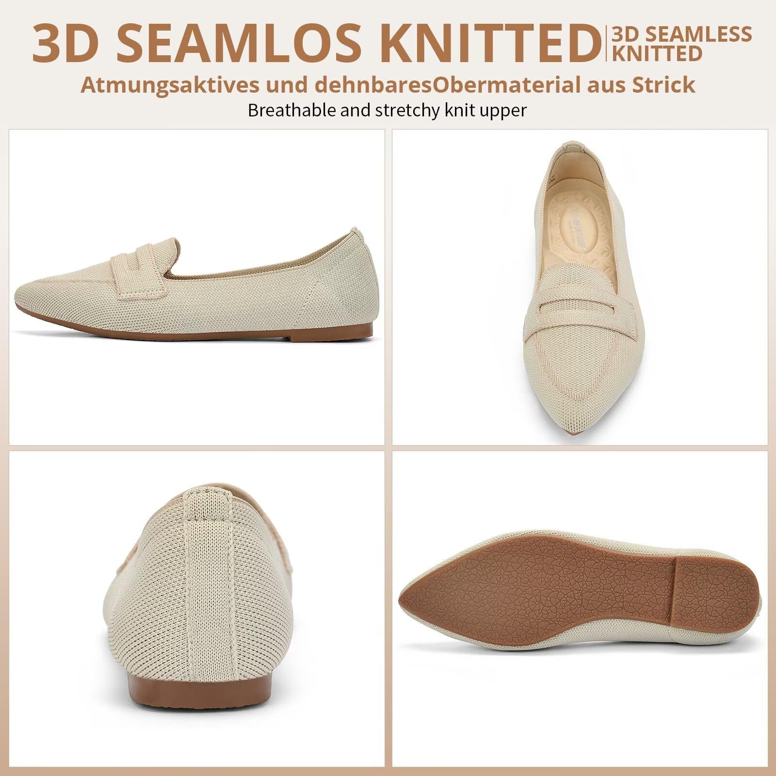 Puxowe Ballerines pour Femmes Slip on Robe en Maille à Bout Pointu Chaussures Plates Escarpins Élégantes et Confortables Ballerines Plates pour Femmes 41 EU Nude