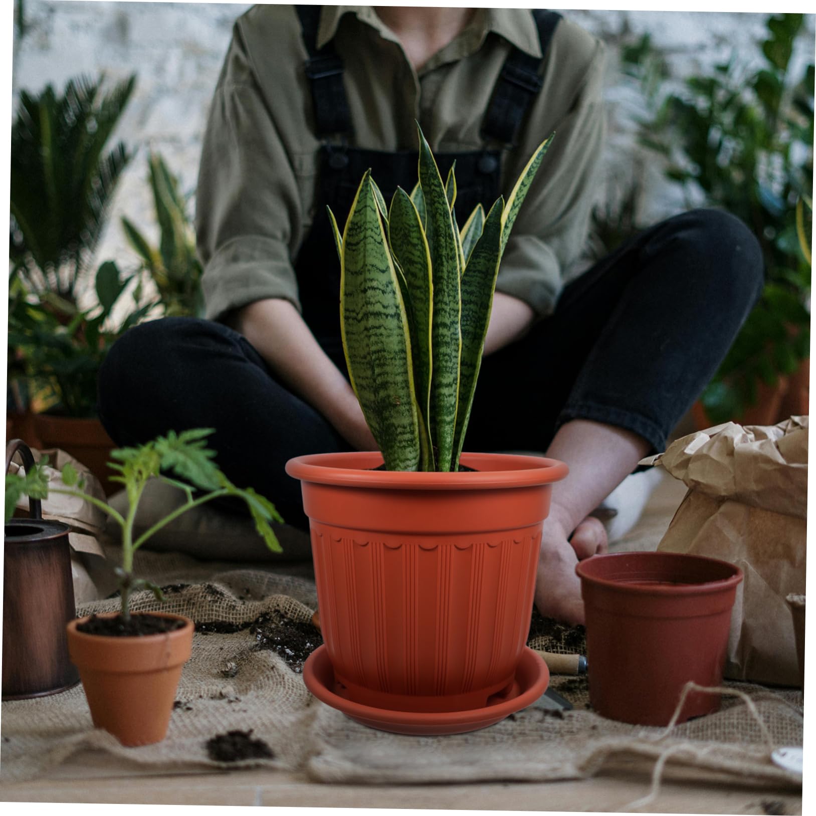 UKCOCO Pot De Fleurs Plastique avec Soucoupe Pot De Pépinière pour Plantes Grasses pour Jardin Intérieur