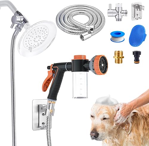 Miniatura 10 de Accesorio de ducha para perro, manguera de agua, boquilla rociadora, juego con desviador de ducha de metal de 3 vías y manguera de 6.6 pies de largo