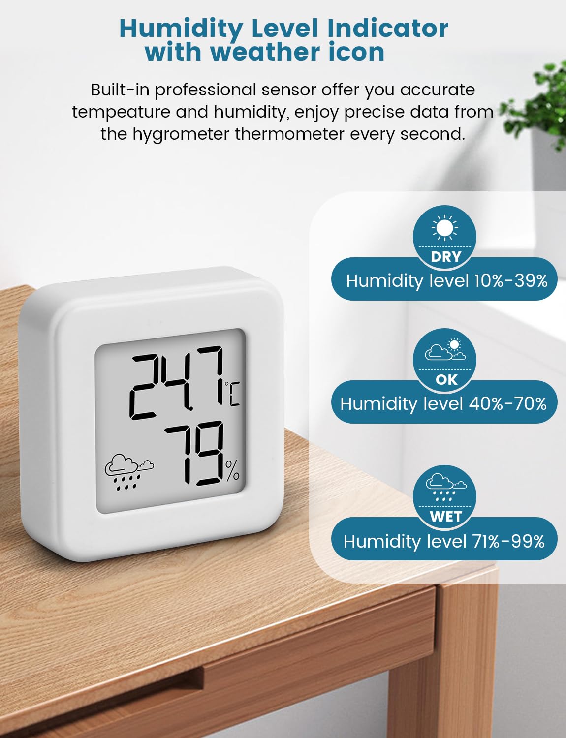 Mini Igrometro Termometro per interni, monitor della temperatura ambiente e misuratore di umidità Misuratore di temperatura e umidità, termometro d'atmosfera (bianco-1 pezzo)