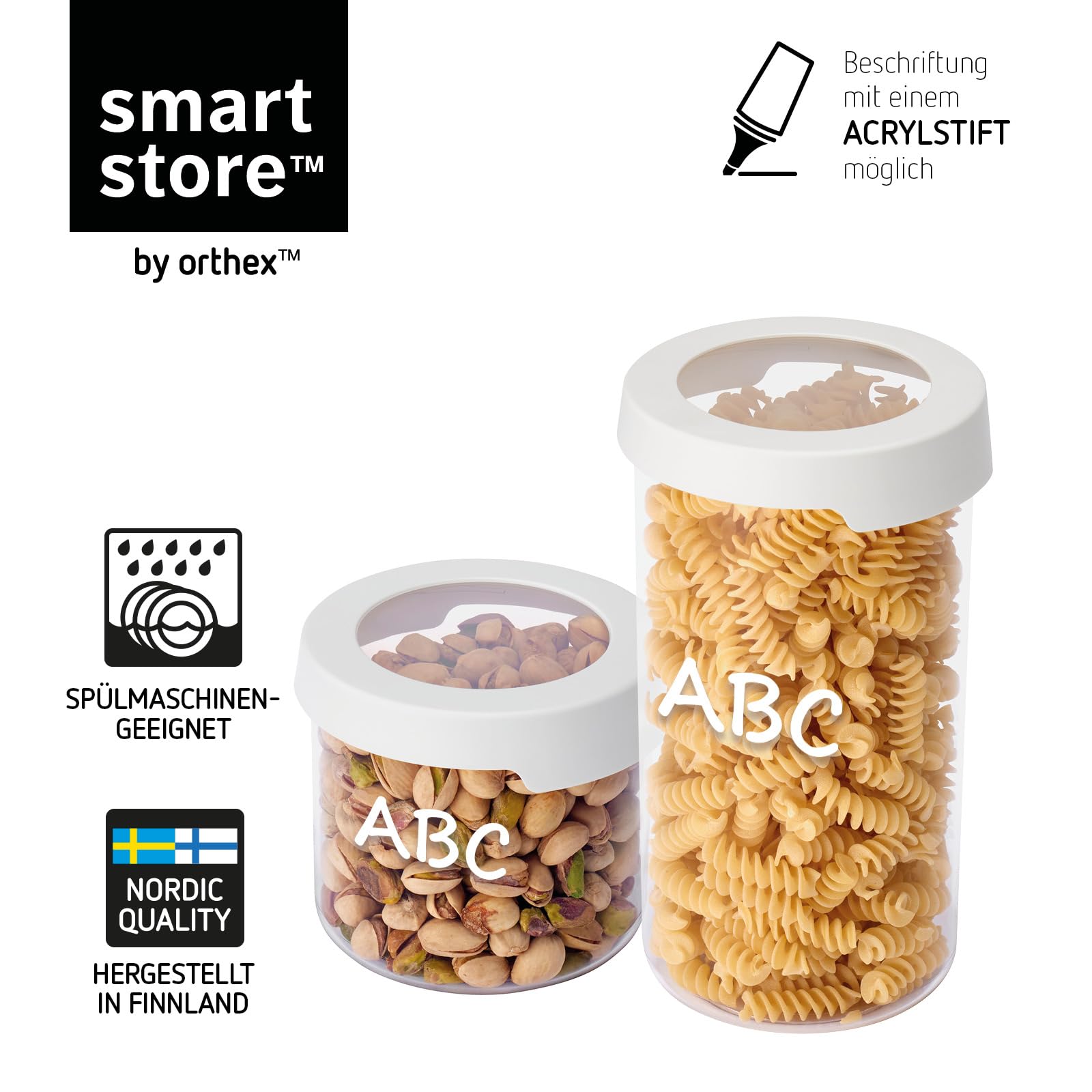 SmartStore Set di contenitori rotondi per alimenti secchi trasparenti con coperchio, 6, senza BPA, lavabili in lavastoviglie, 4 x 0,75 l, 2 x 1,45 l