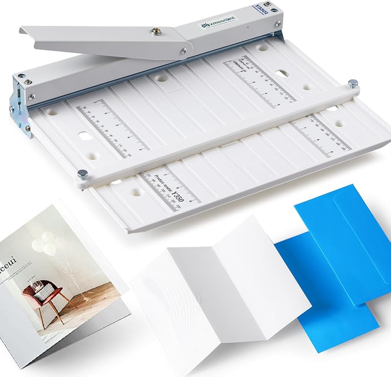 Máquina plegadora manual plegable Mxmoonant de 13 pulgadas con escala métrica/imperial | Hasta 300 g/m², Creaser manual para el hogar para invitaciones, tarjetas de felicitación y cubiertas
