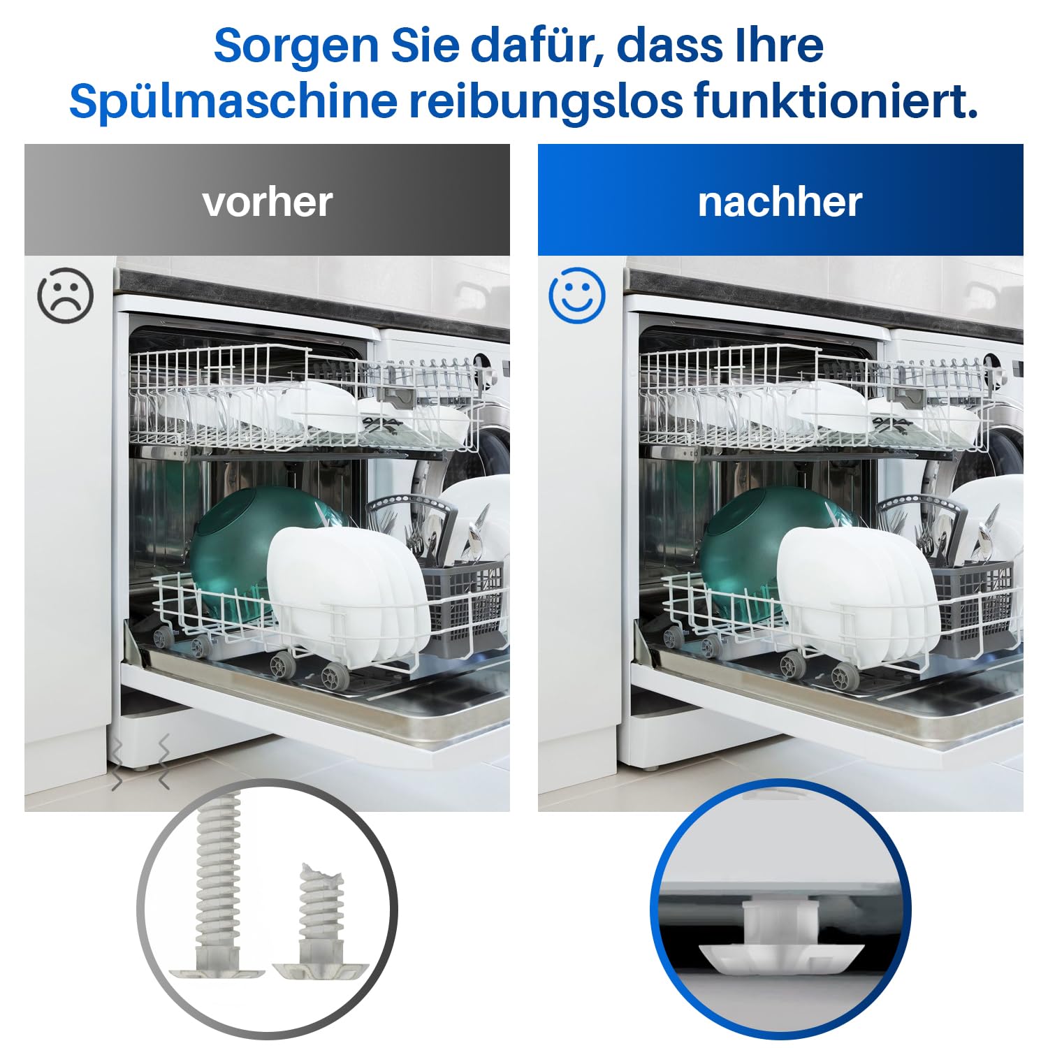 Bosch Lot de 2 pieds avant blancs pour lave-vaisselle Siemens 631221 00631221, iQ100, iQ300, iQ500, iQ700, StudioLine, classe extraordinaire PerfectDry Avantixx Logixx HydroStar 105 mm