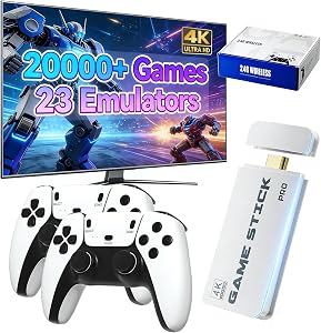 Wireless Retro Game Console, Gaming Stick with 20,000+ Classic Games, 4K HDMI Output, 23 Emulators, 2.4GHz Wireless Controller, Plug & Play Video Games for TV (Pure White)