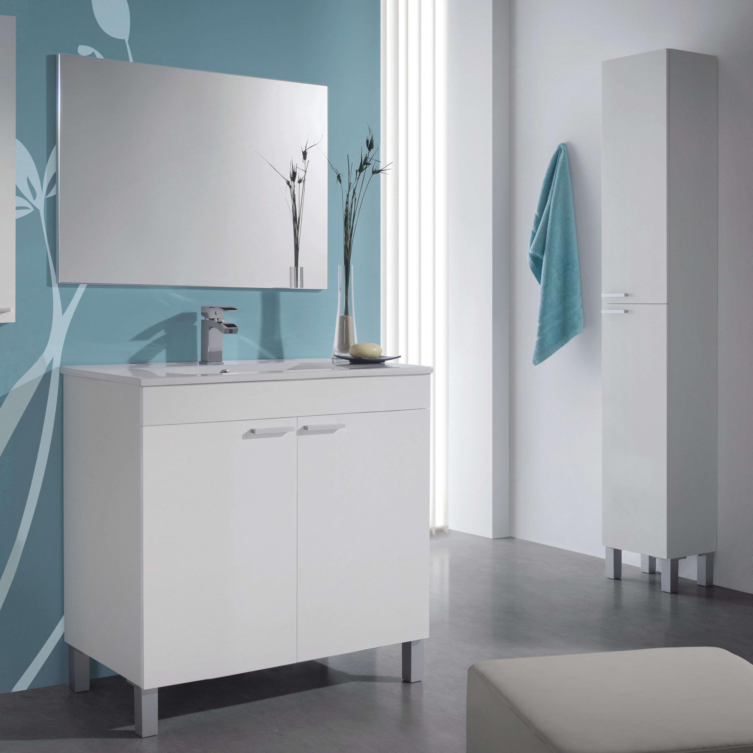 ARKITMOBEL– Columna de Baño Alta con 2 Puertas y 4 Patas, Mueble Auxiliar de Baño, Color Blanco Brillo, 30x182x25 cm – Modelo Koncept