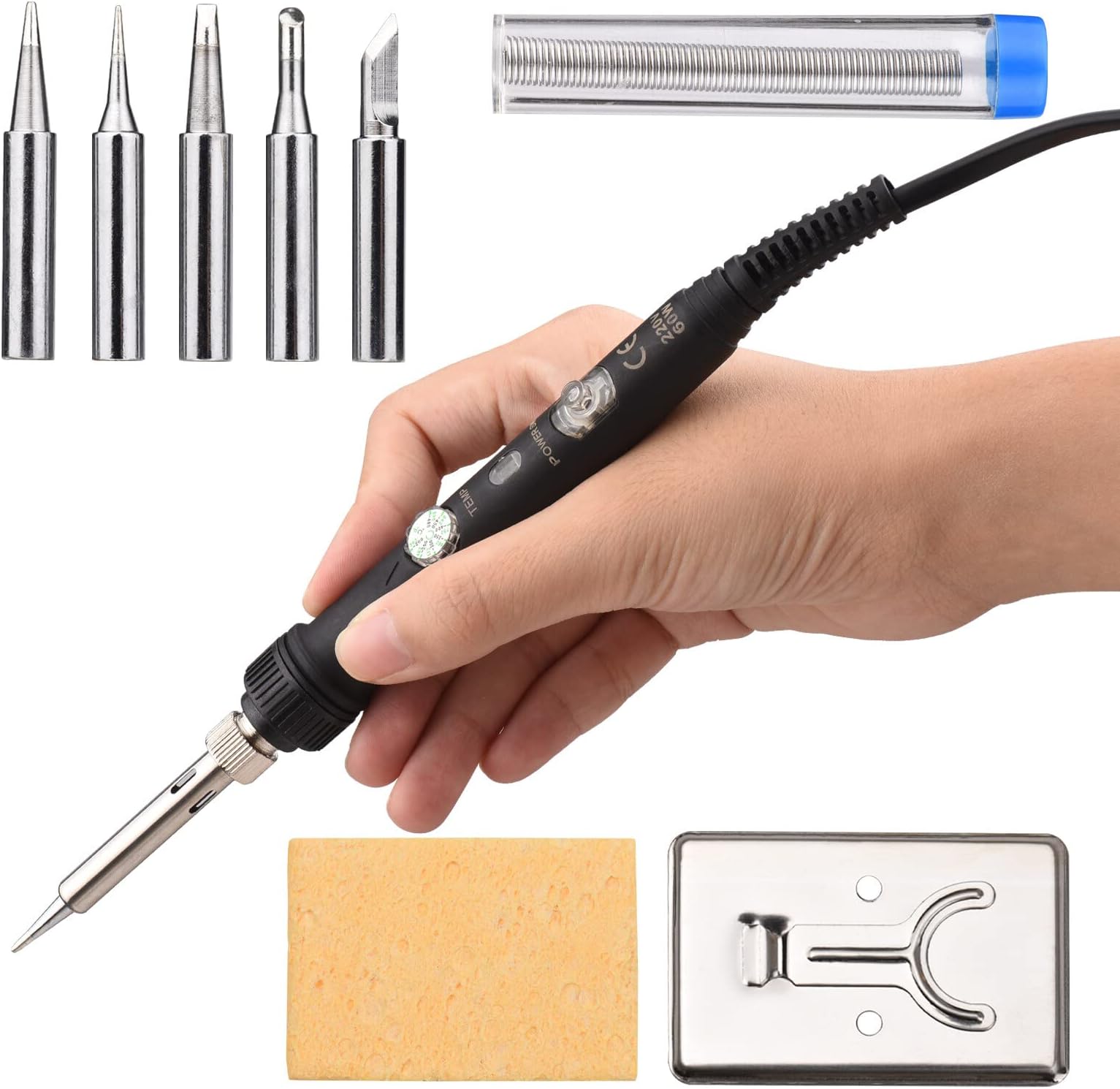 FawoonuWood Burning Kit with 5Pcs Soldering Iron Tips Multifunctional Wood Burner Tool Adjustable Temperature 200-480℃ Professional Pyrography Pen for Woodburning Embossing Carving Soldering Adults