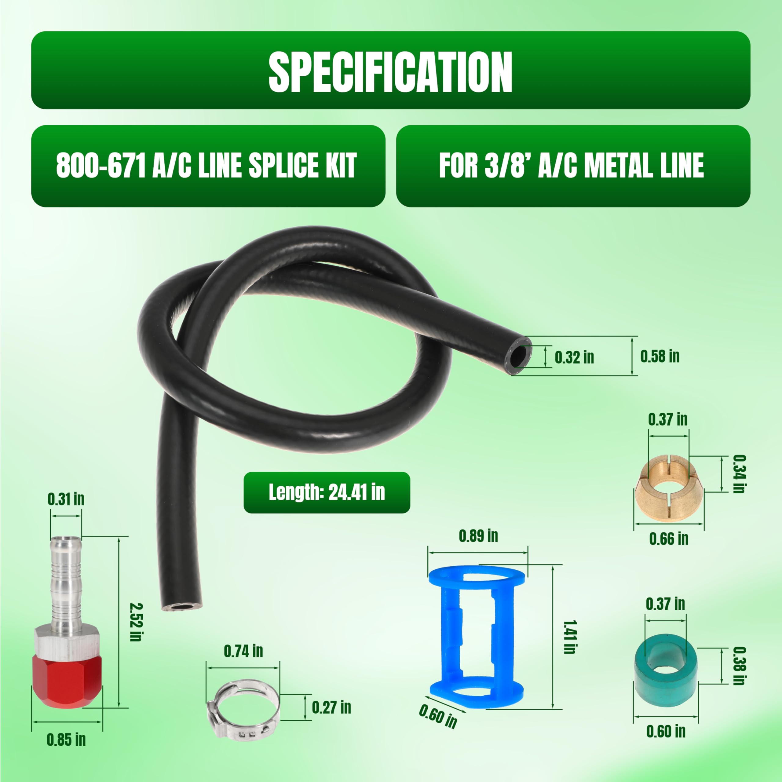 800-671 Kit de empalme de línea de aire acondicionado para línea de 3/8 con manguera n.º 6 800671, kit de acoplador de empalme de reparación de aire acondicionado para reparación de línea a manguera