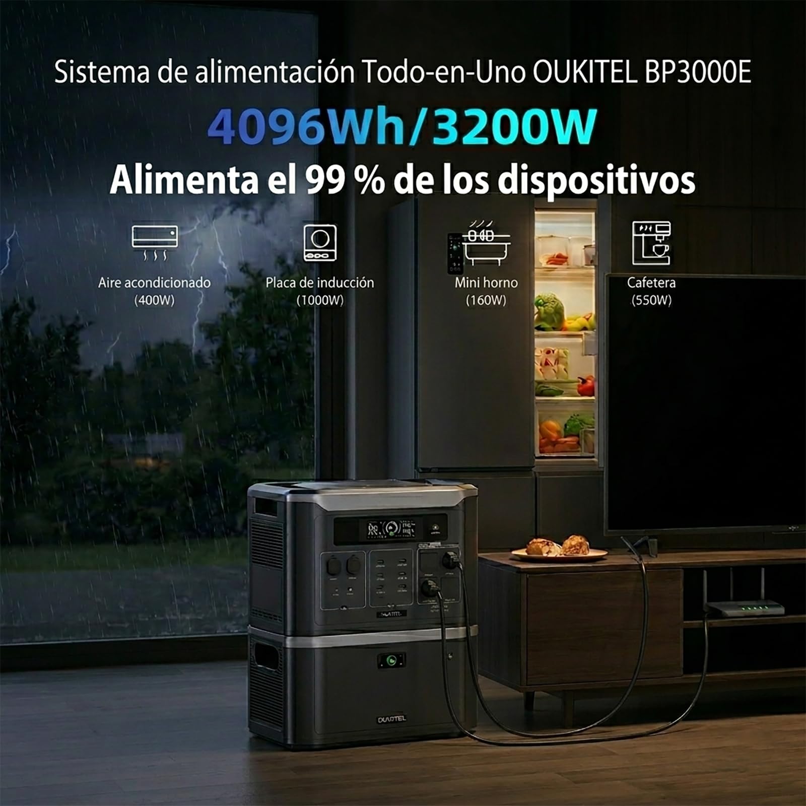 OUKITEL BP3000E Estacion de Energia Portatil 3200W con Panel Solar de 500W | Batería LiFePO4 de 4096Wh, Generador Solar Expandible a 16384Wh, Carga Rápida, SAI, Power Station para Camping, Hogar&Camper