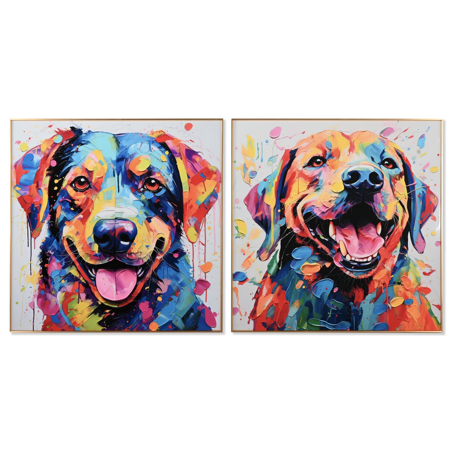 Cuadro de perro con marco de aluminio y madera MDF obra de arte texturizada premium