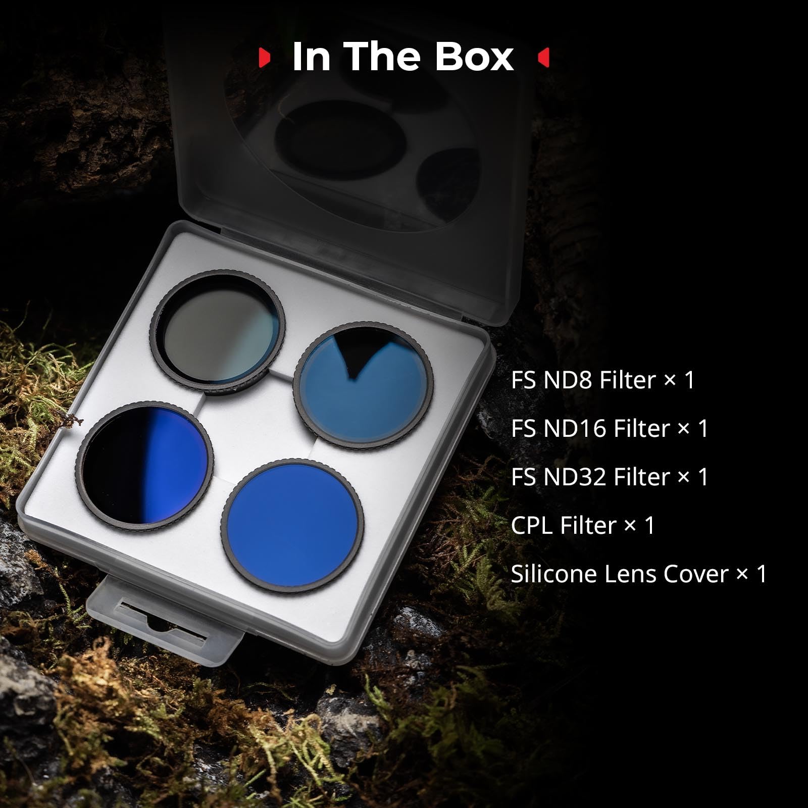 SMALLRIG Kit filtri ND per DJI Osmo Action 5 Pro/Action 4, confezione da 5 filtri polarizzanti a densità neutra CPL FS ND8 ND16 ND32 a scatto e copertura in silicone per obiettivo - 5411