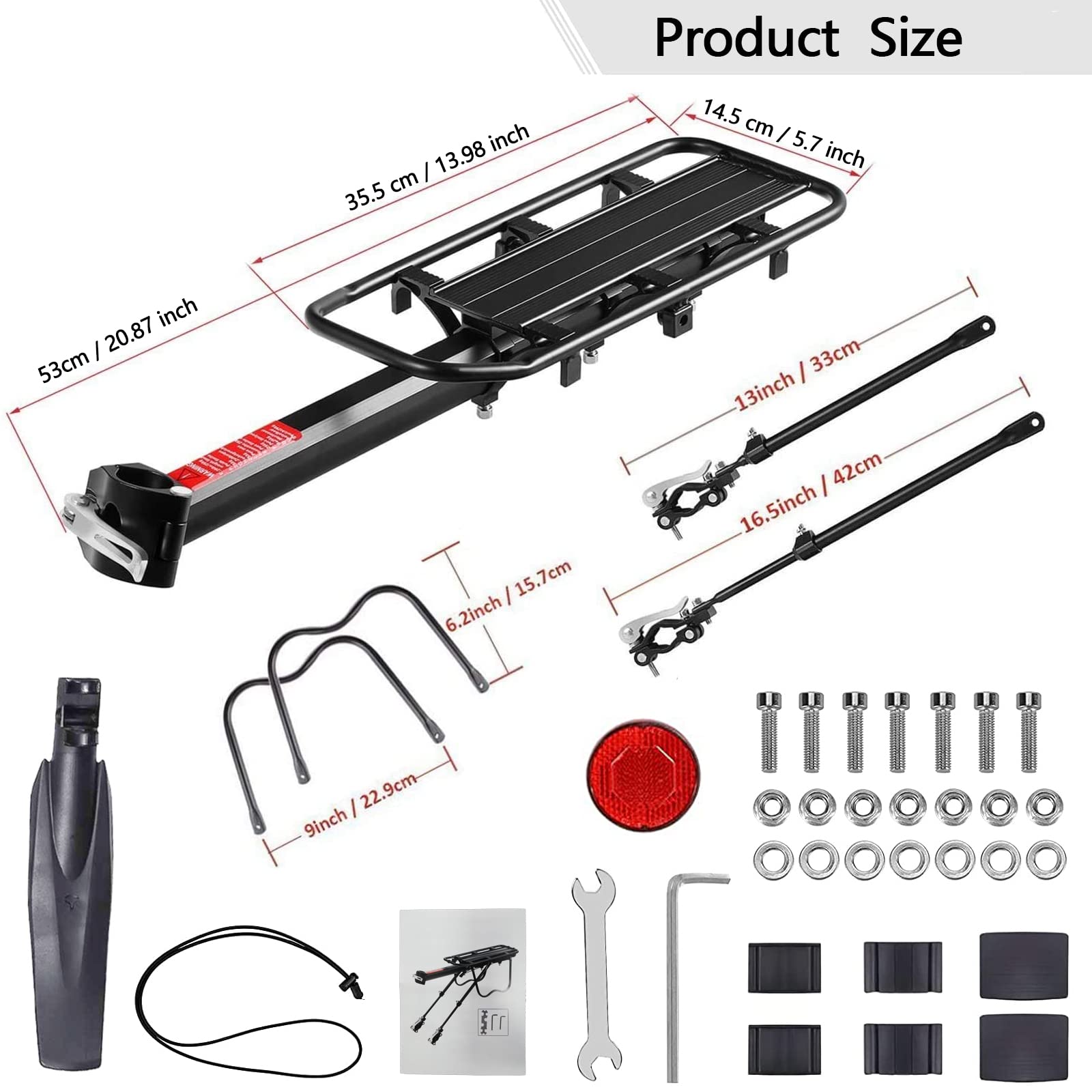 Gepäckträger Mountainbike, Universal Fahrrad Gepäckträger Hinten Aluminiumlegierung, Schnellspanner Einstellbare Fahrradgepäckträger mit Schutzbleche Reflektor Für 24-29 Zoll MTB