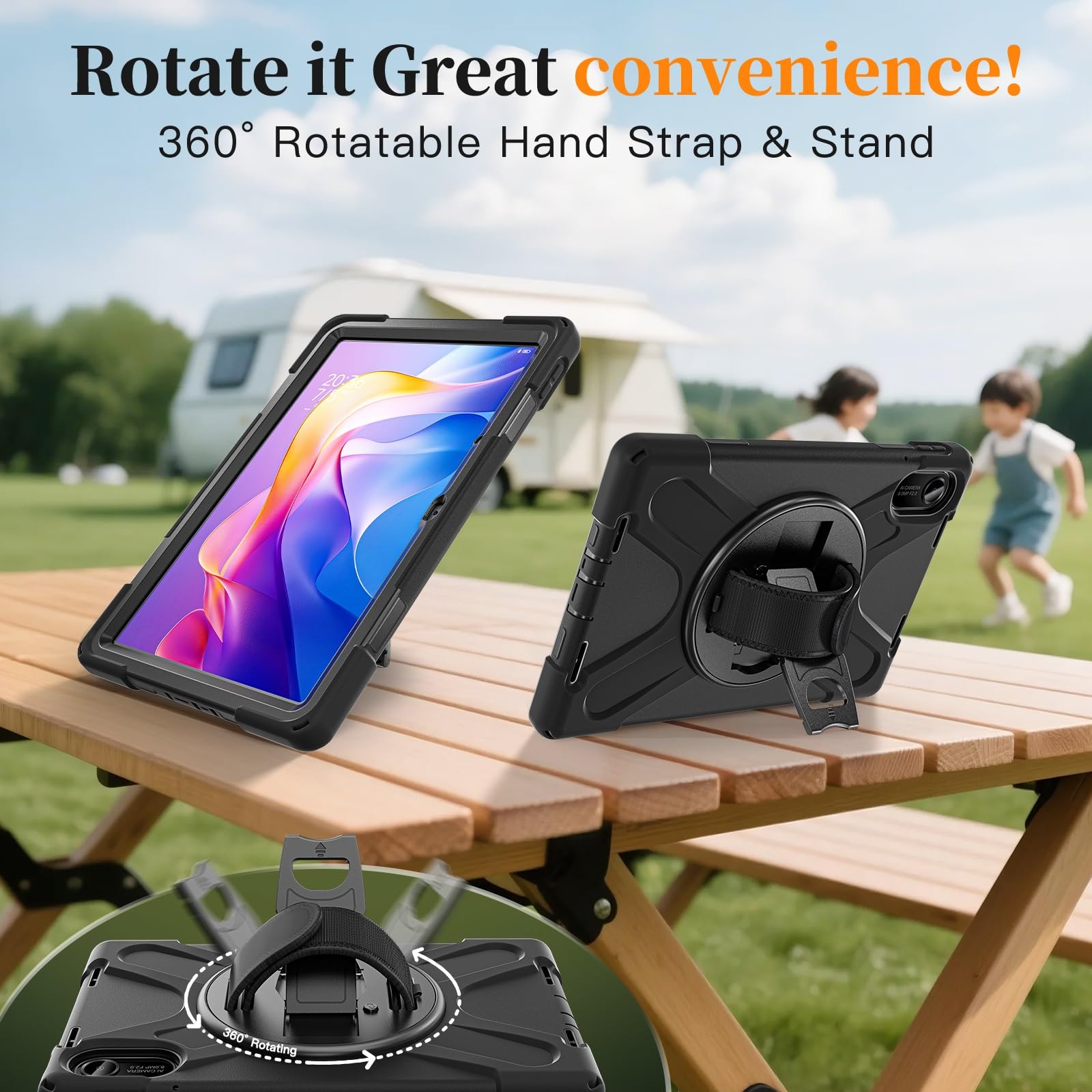 Housse pour Tablette Coque for Xiaomi Redmi Pad 2 11 Pouces (2025), Robuste et résistante aux Chocs, avec bandoulière, en Silicone for Enfants(Svart)
