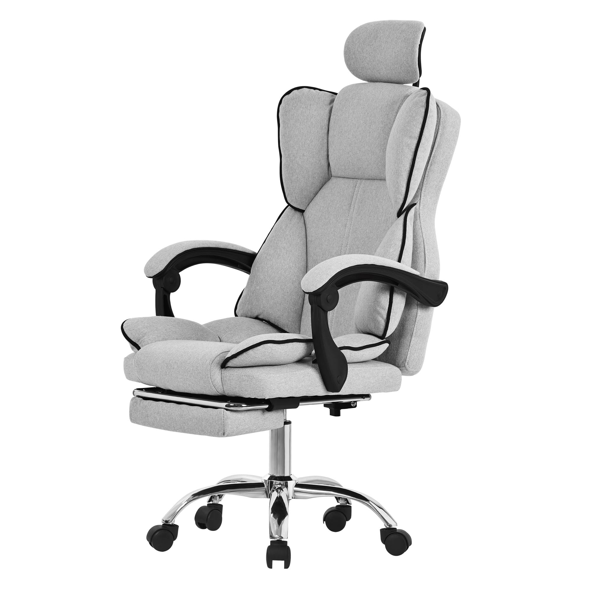ML-Design Silla de Ordenador Gris Claro Ergonómica Regulable en Altura con Respaldo Alto Asiento Gaming Giratorio con Reposapíes, Cojín y Reposacabezas Mueble de Oficina con Función Balancín