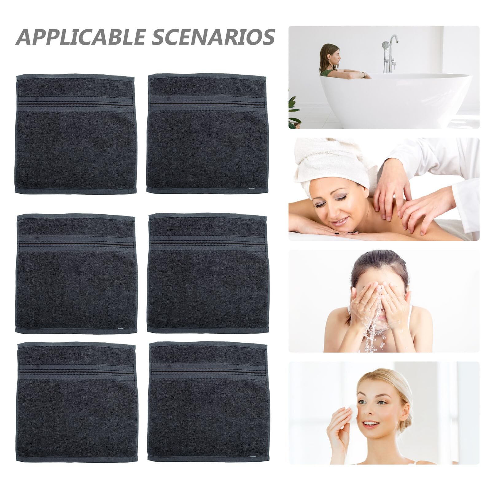 12 Piezas Toallas Faciales Algodón Absorbentes para Baño y SPA Toallas Mano Multifunción para Cocina Gimnasio Oficina Color Gris Oscuro Fáciles de Limpiar