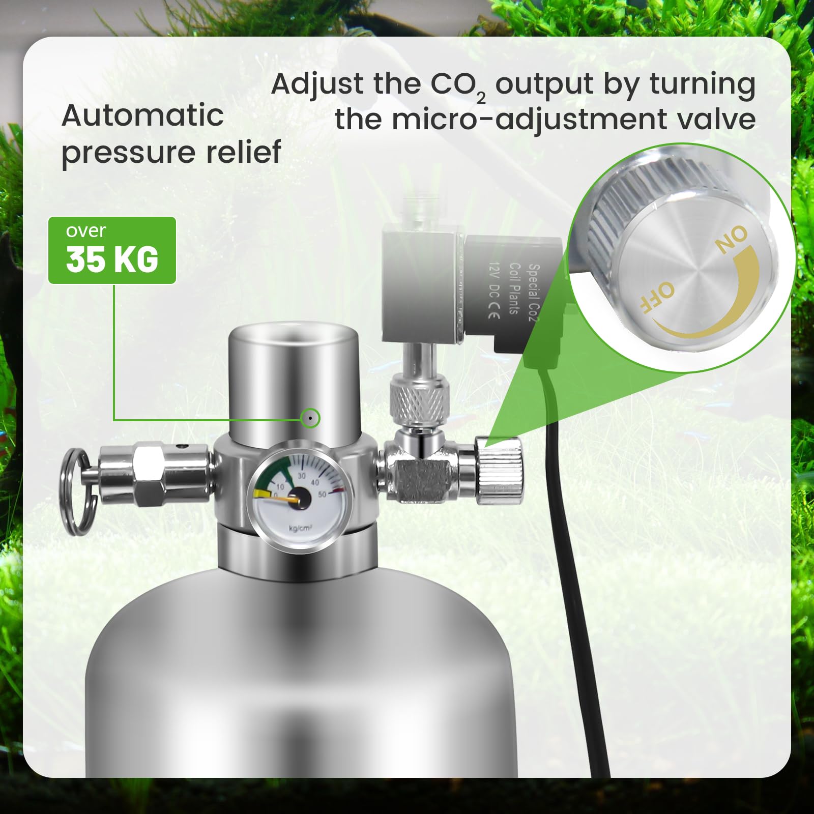 Sistema de CO2 de 2 L con válvula solenoide de doble interruptor, kit de acuario de CO2 para plantas con contador de burbujas ajustable