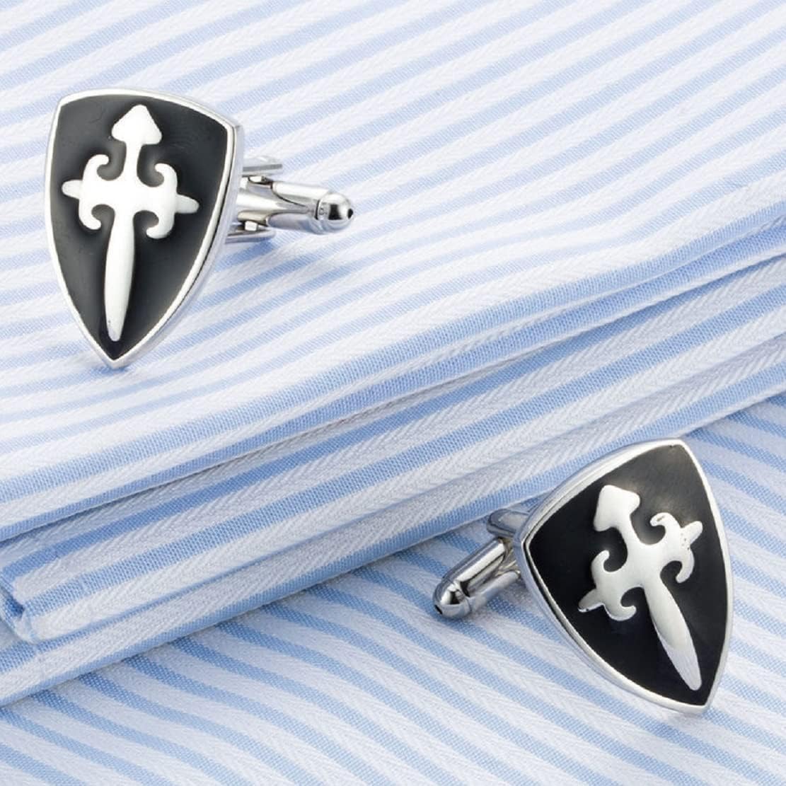 Cross Cufflinks for Men, Cross Shield Cufflinks, Cross Sword Shield Cuff Links, Cross Shirt Tuxedo Cufflinks, Punk Cufflinks French Cufflinks, Best Man Cufflinks, Silver Wedding Cufflinks
