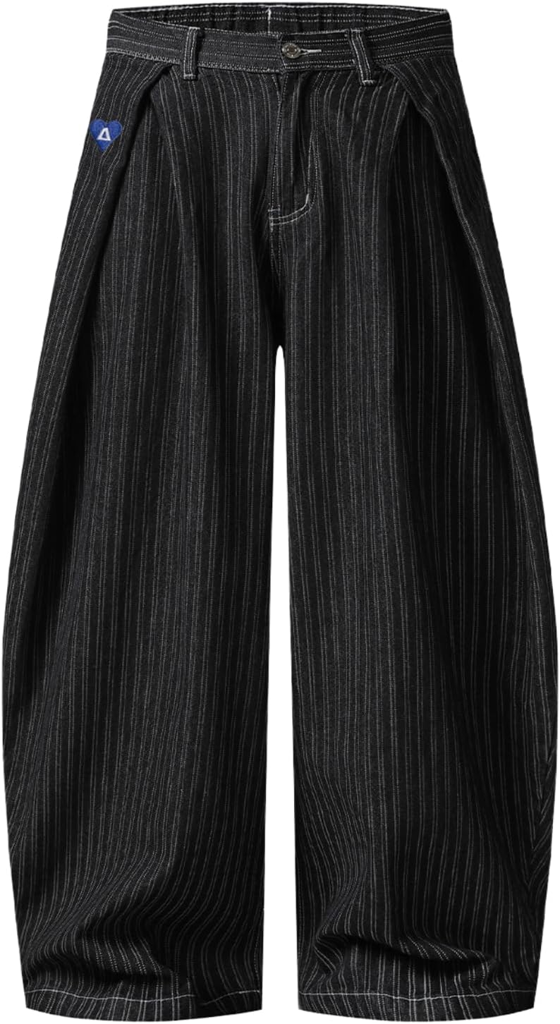 Aelfric Eden Pinstripe Baggy Barrel Jeans Pleated Wide Leg Denim Pants Men Women Loose Fit Streetwear Vintage Trousers