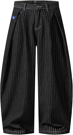 Aelfric Eden Pinstripe Baggy Barrel Jeans Pleated Wide Leg Denim Pants Men Women Loose Fit Streetwear Vintage Trousers