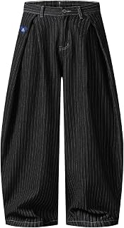 Aelfric Eden Pinstripe Baggy Barrel Jeans Pleated Wide Leg Denim Pants Men Women Loose Fit Streetwear Vintage Trousers