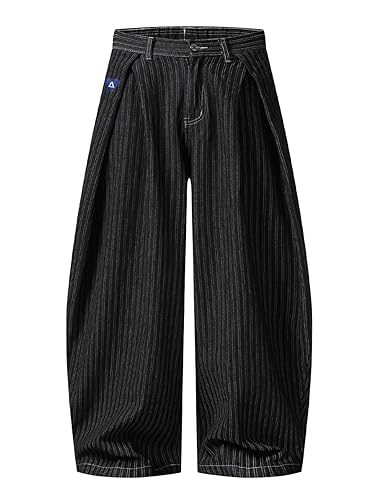 Aelfric Eden Pinstripe Baggy Barrel Jeans Pleated Wide Leg Denim