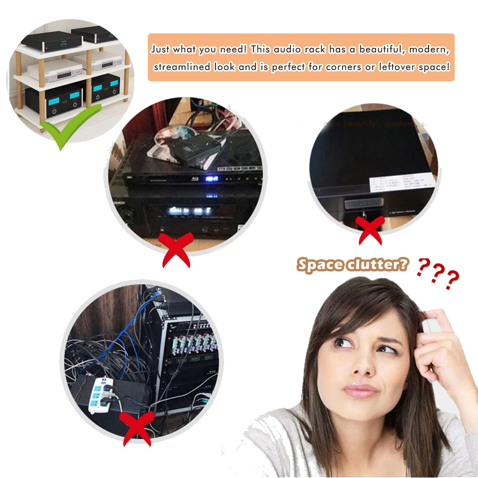 Estante para amplificador de doble ancho de alta resistencia, soportes estéreo de 2, 3 y 4 niveles para equipos de audio HiFi DAC, gabinete de entretenimiento pequeño, patas de madera, centro de ent