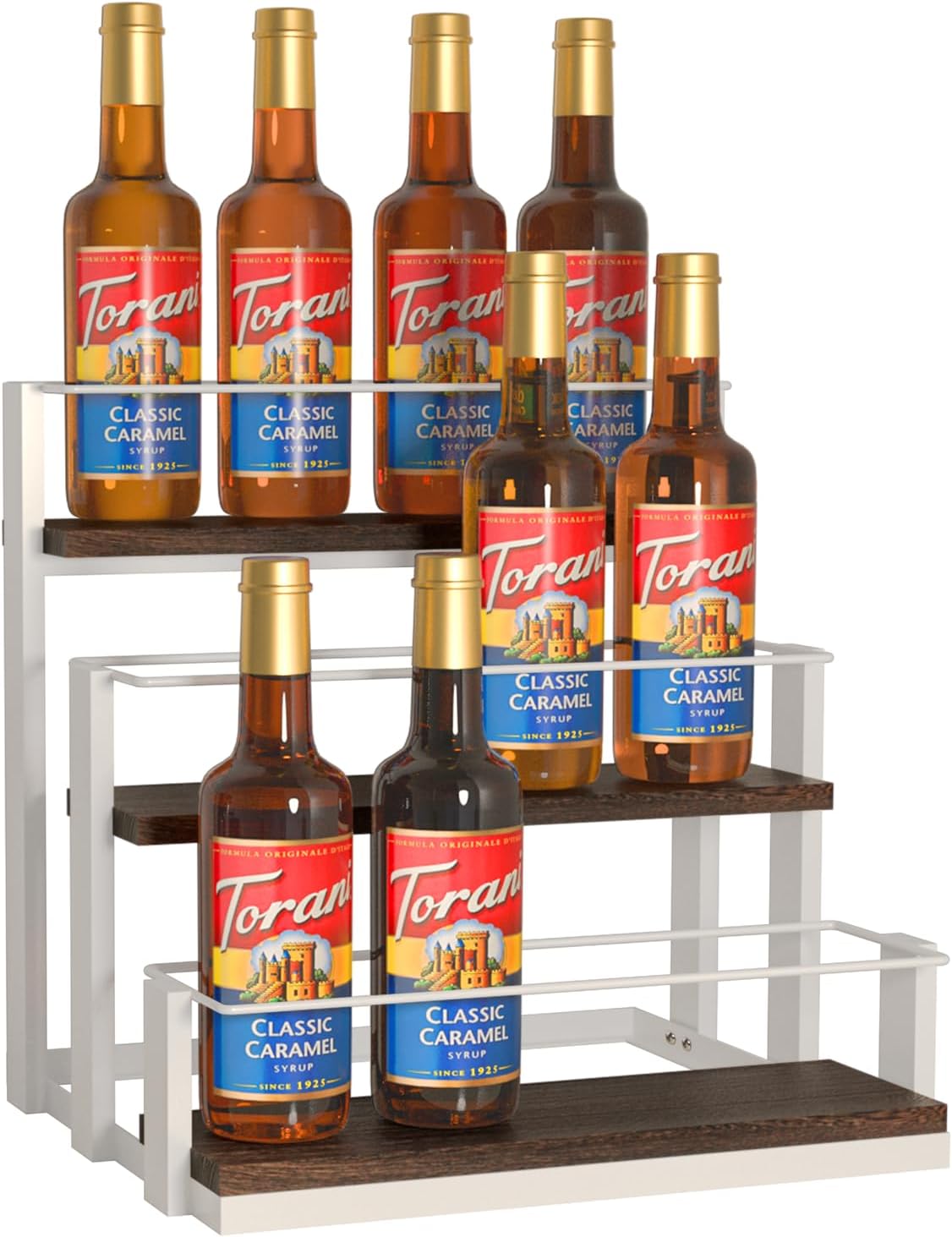 J JACKCUBE DESIGN Coffee Syrup Organizer Rack Station, Coffee Bar Accessories, 12 Bottles Storage Shelves for Syrup, Wine, Dressing for Countertop Kitchen, Metal (White) - MK815B
