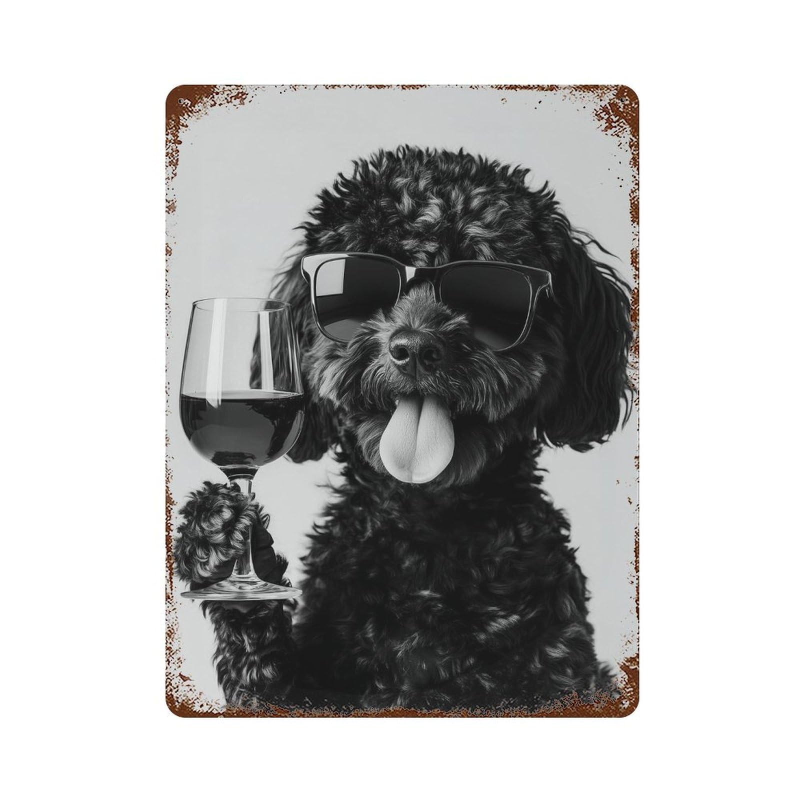 xiaoxiaoshen Black Labradoodle Drinking Wine Print Wall Decor Art Metal Tin Poster Modern Home Decor Art Home Bar Shop Decorations Vintage Sign 40x30cm