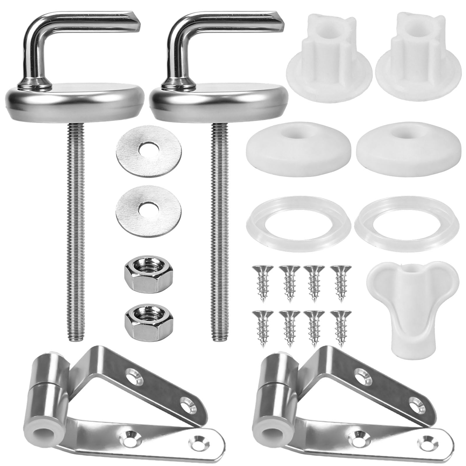 Toilet Seat Hinges Replacement Kit - Stainless Steel Universal Toilet Seat Fixing Fittings with Toilet Seat Bolts, Toilet Hinges Fix Nuts for Traditional Open Backed Wooden Bamboo PP MDF Toilet Seats