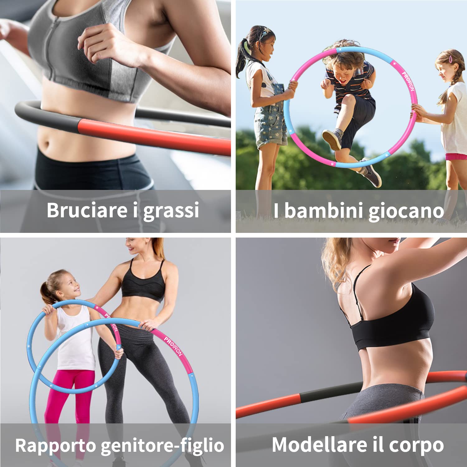 PROIRON Hula Hoop Fitness Staccabile, Hula Hoop per Adulti e Bambini, Ulaop Fitness con Comodo Imbottito in Schiuma per Sport, Perdita di Peso e Divertimento