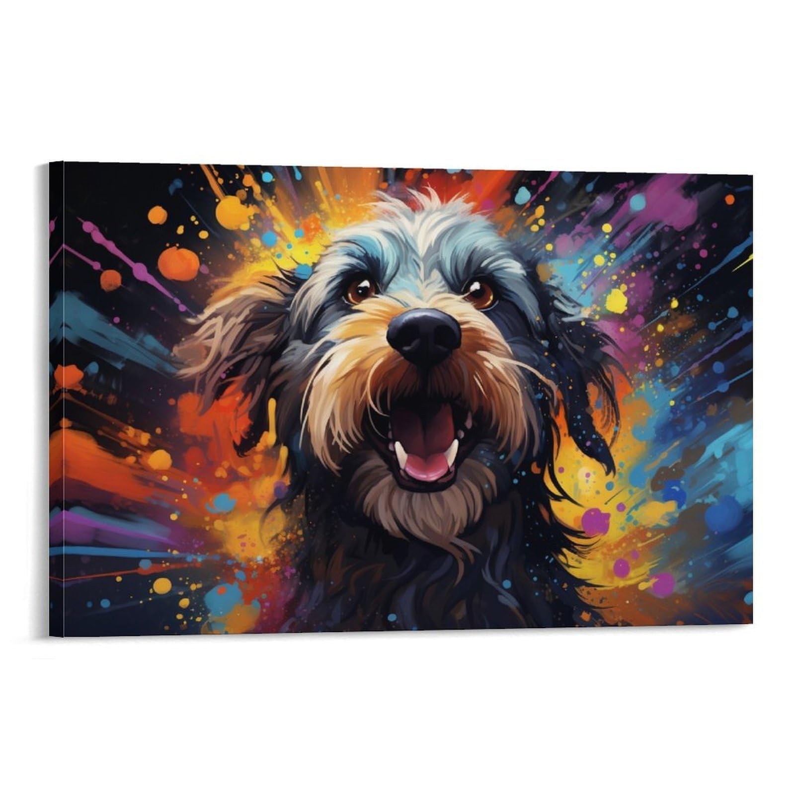 CPLVKWRQJ Bright Magical Colorful Individual Happy Dog with Vibrant Paint Background Canvas Wall Hanging - Office Wall Focal Art Fade Resistant Statement Piece Decor 20x30inch(50x75cm)