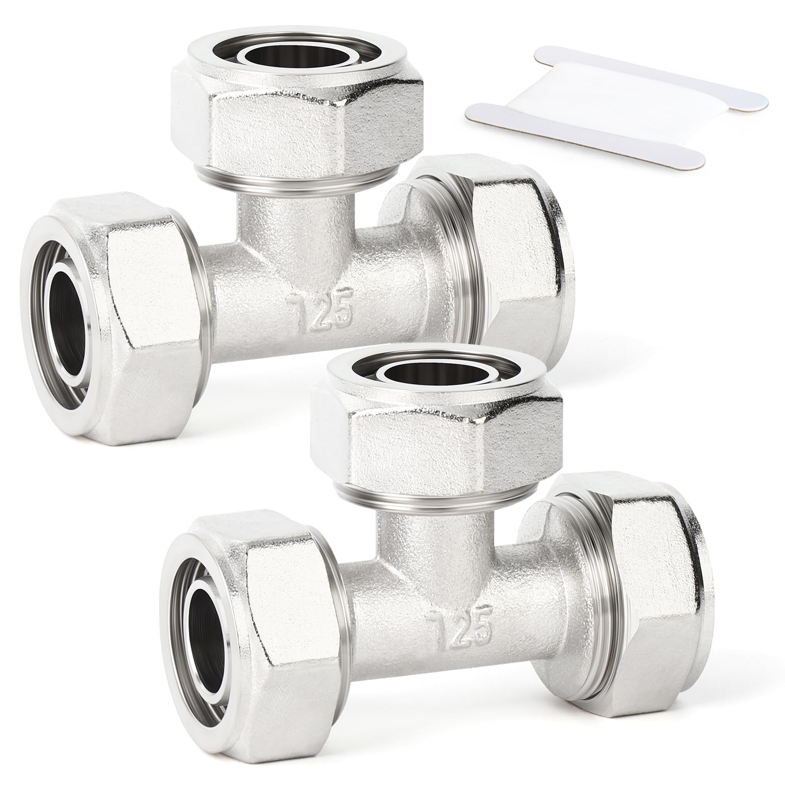 GASHER 2 pièces Raccord en T égal, tube 3/4", adaptateur en T plaqué laiton-nickel, pour système de tubes d'air comprimé