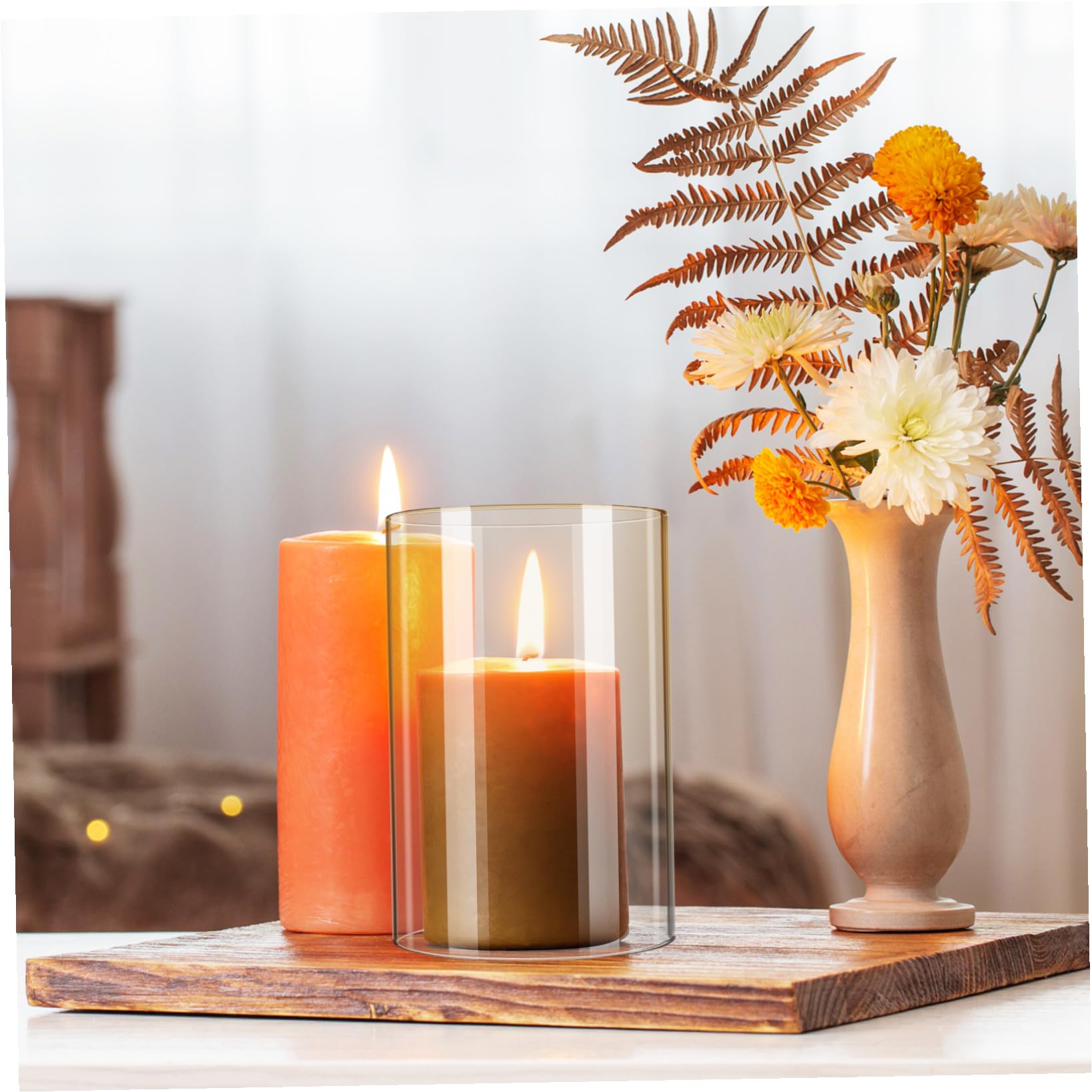 Portacandele a Cilindro in Vetro Trasparente 2 Pezzi 10x15 Cm, Paralumi Antivento per Candele a Colonna, Copricandele Decorativi per Uso Domestico e Arredamento Casa
