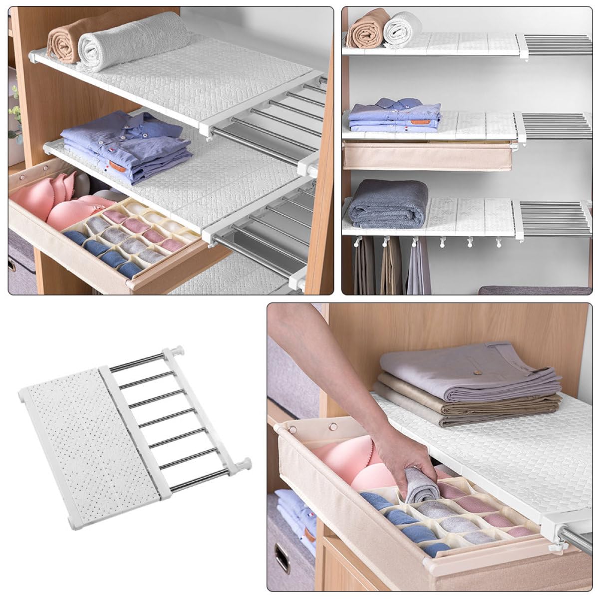 Separador de estante ajustable para armario, extensible de 33 a 53 cm, para ropa y zapatos, separador de armario blanco para el hogar y el armario