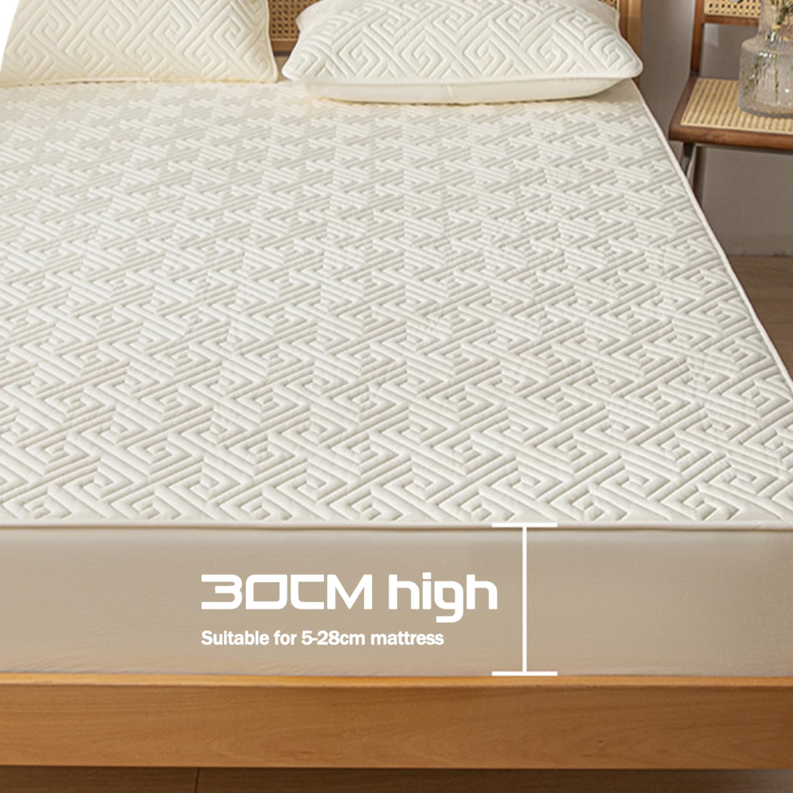 Prześcieradło z gumką 180 x 200 cm, wodoodporny ochraniacz na materac, pogrubiony, pyłoszczelny, narzuta na łóżko, ciepły, zmywalny, wytłaczany pokrowiec do tekstyliów domowych
