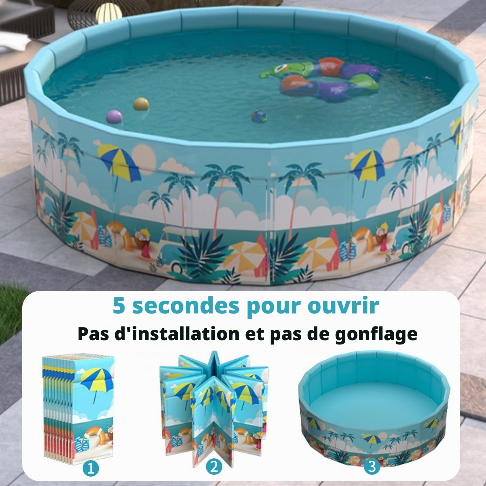Grande piscine pour enfants, diamètre 160 x 45 cm, pliable, ronde, non gonflable, piscine d'extérieur pour enfants, piscine de jardin pour adultes, piscine pour chien, fosse à balles pour enfants