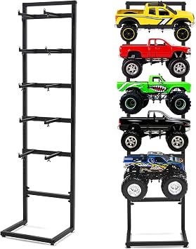 AceOrbit Rc Car Stand 5 Layer Adjustable Wall Mount Car Display Rack with Screws Crawler 15" x 13" x 60" Storage System for 1/10 1/12 1/18 1/24 1/32 Multiple Scale Cars/Trucks Stand ShelfBlack