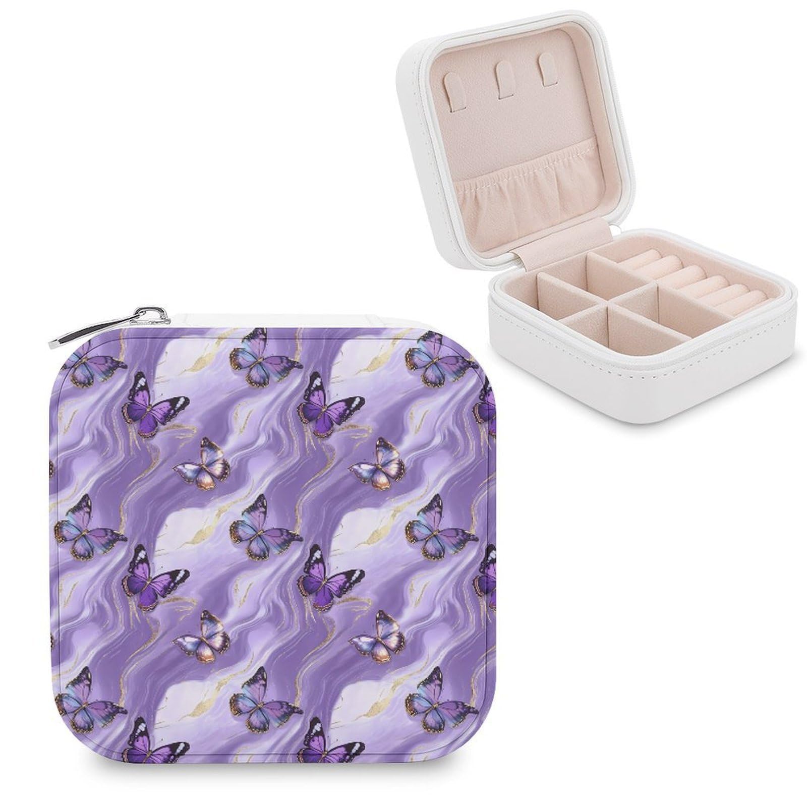 CUTJMDNGH Purple Marble Butterfly Jewelry Box for Women Jewellery Case Organizer Storage Boxes Craft