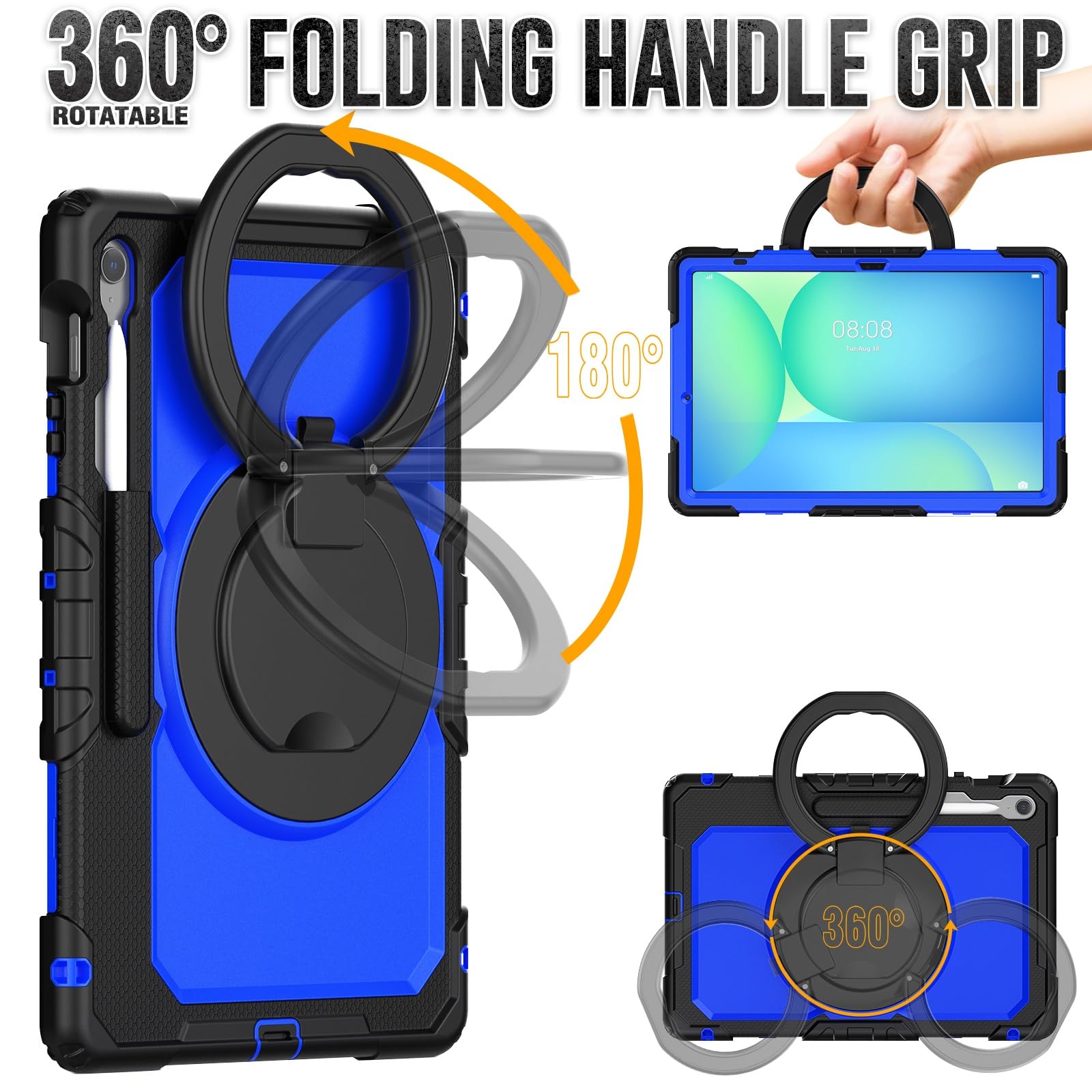 Ochronne etui na tablet Wytrzymała, odporna na wstrząsy obudowa TPU kompatybilna z Samsung Galaxy Tab S10 FE Plus 13,1 cala SM-X620/X626B 2025 Etui dla dzieci, obrotowy uchwyt 360 stopni, uchwyt na st