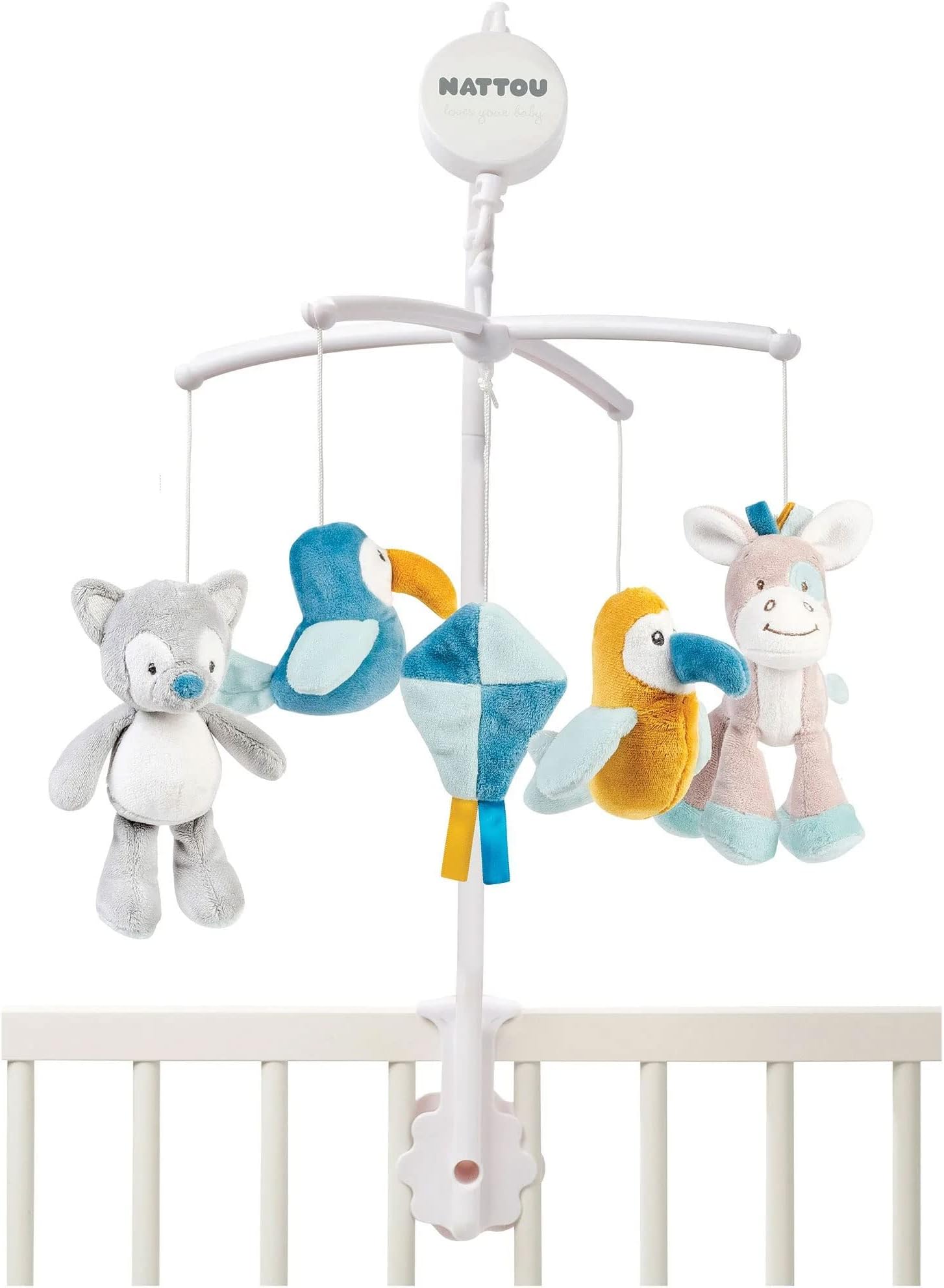 Nattou Musical Mobile, Tim and Tiloo, "La-Le-Lu" Melody, 37 x 31 x 9 cm, Blue-Yellow-Grey, 498319